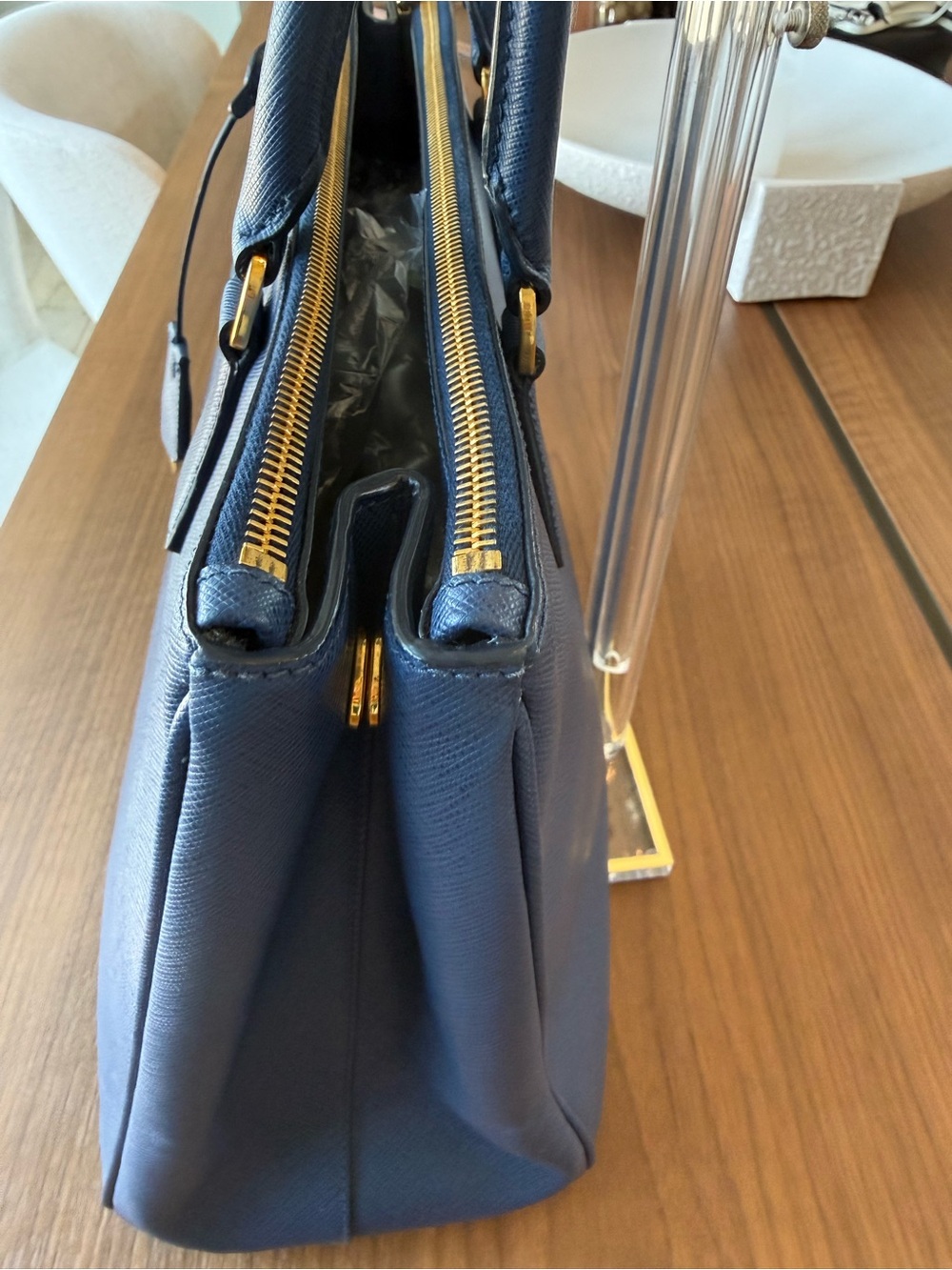 Prada Blue Saffiano Leather Satchel with Gold Hardware - Picture 5 of 14